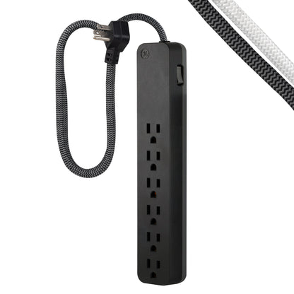 GE 6-Outlet Surge Protector 3ft. Braided Cord, Black