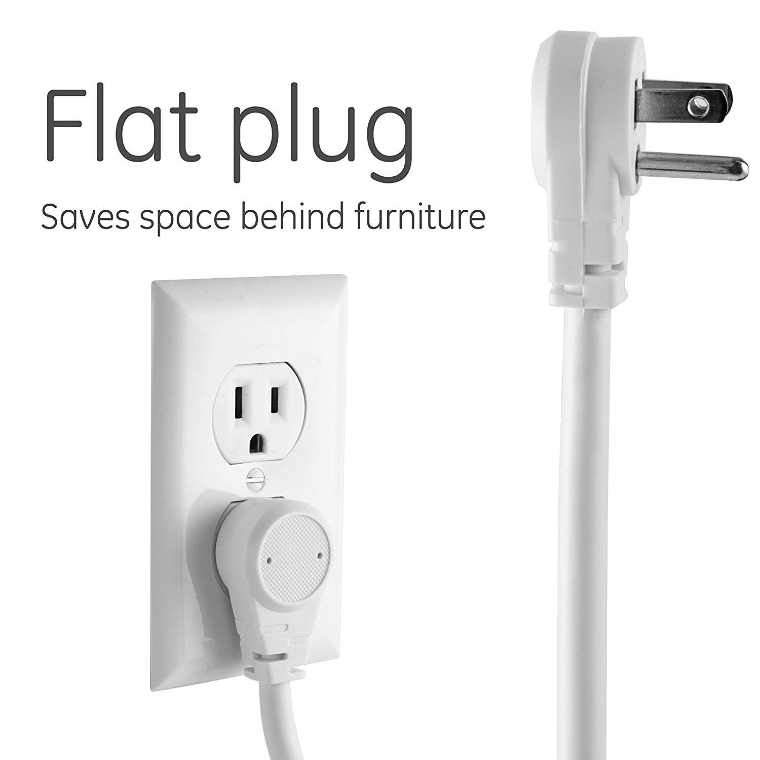 GE 6-Outlet 10ft. Surge Protector With Twist-To-Close Safety Covers, White