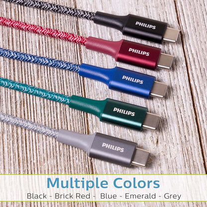Philips 6ft. USB-C to USB-C Braided Charging Cable, Blue