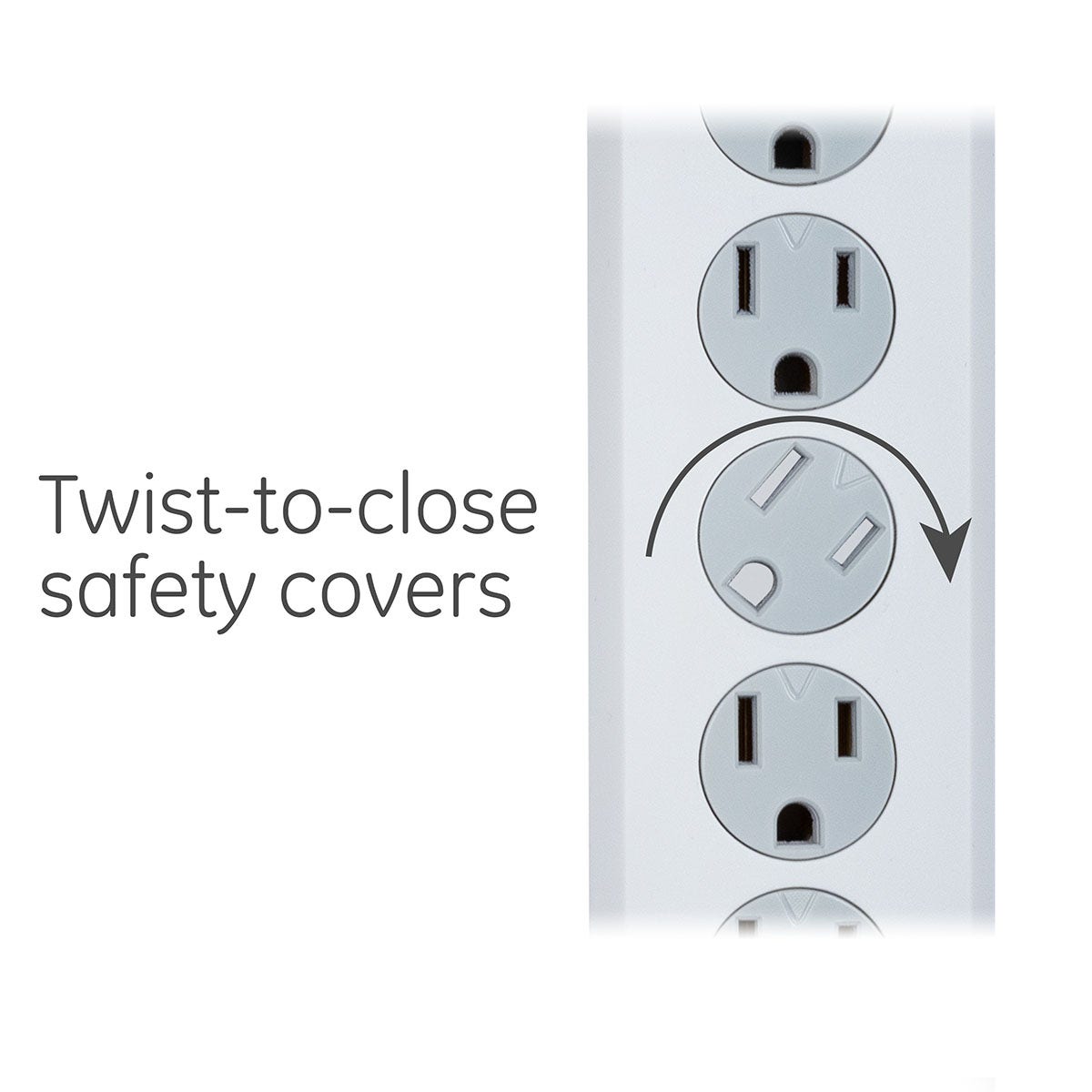 GE 6-Outlet 6ft. Surge Protector With Twist-To-Close Safety Covers, 2 Pack, White
