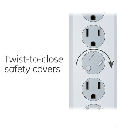 GE 6-Outlet 6ft. Surge Protector With Twist-To-Close Safety Covers, 2 Pack, White