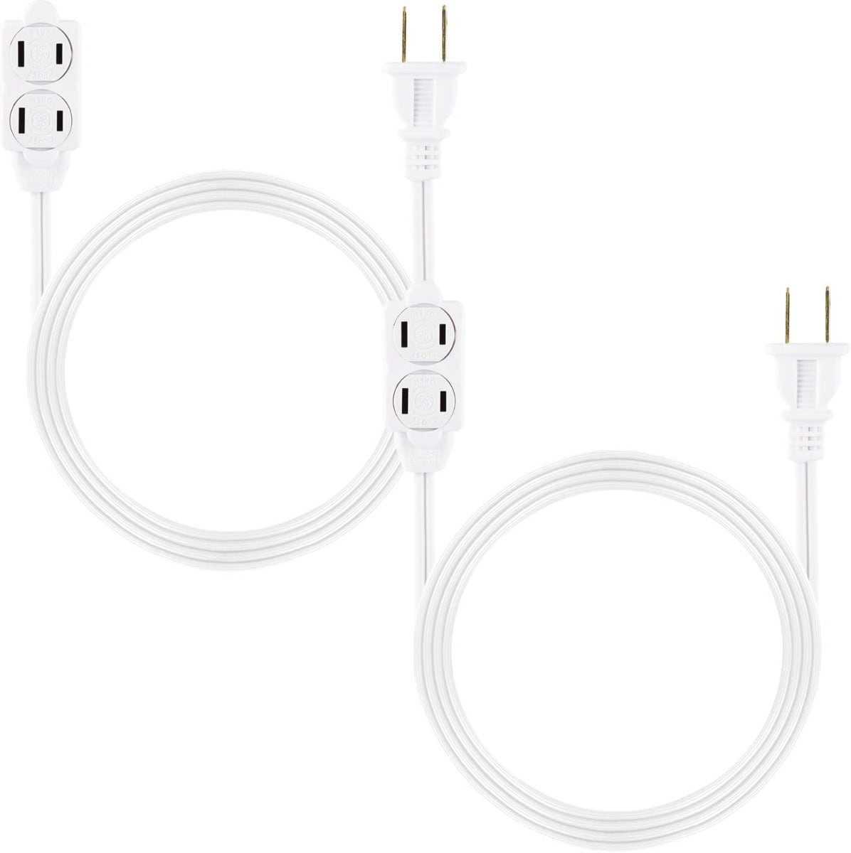 GE 3-Outlet 6ft. Extension Cord with Twist-to-Close Outlets, 2 Pack, White