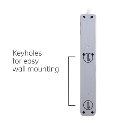 GE 6-Outlet 3ft. Surge Protector with Twist-to-Close Safety Covers, White