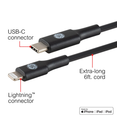 GE 6ft. USB-C to Lightning Charging Cable, Black