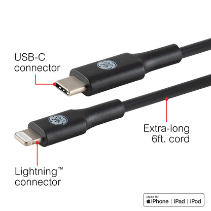 GE 6ft. USB-C to Lightning Charging Cable, Black