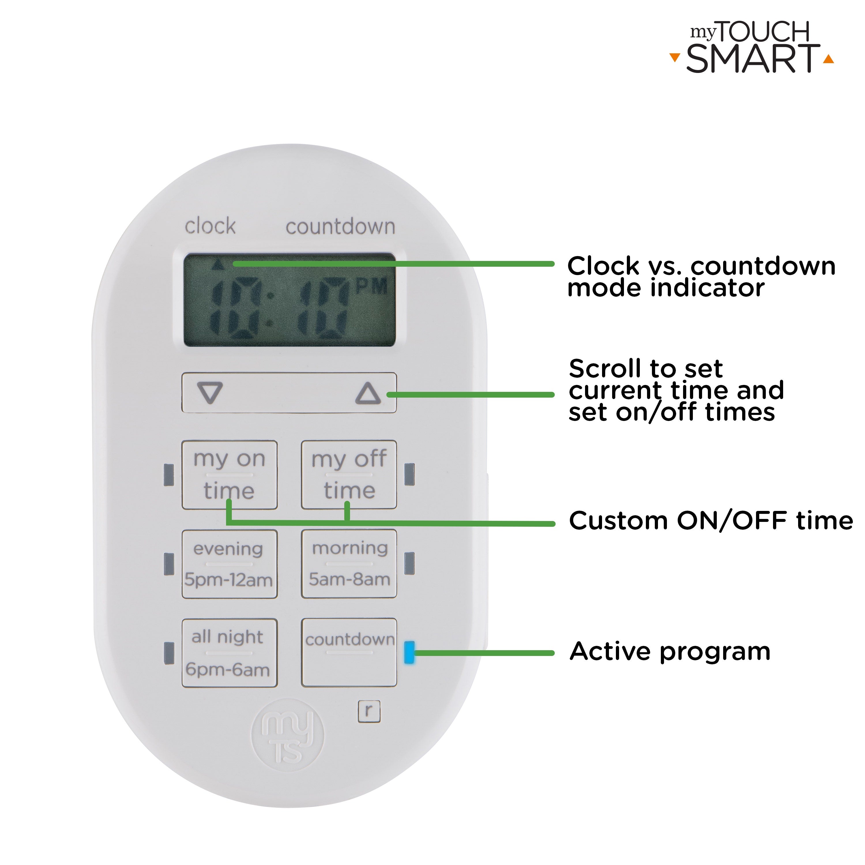 myTouchSmart Indoor Plug-in Simple Set Digital Timer, White