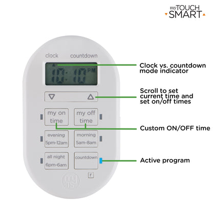 myTouchSmart Indoor Plug-in Simple Set Digital Timer, White