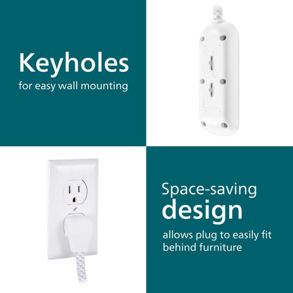 Philips 3-Outlet 8ft. Extension Cord with Surge Protection, White