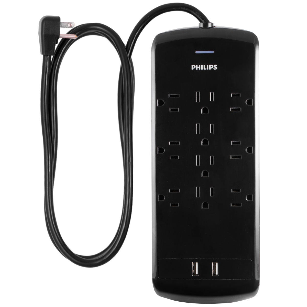 Philips 10-Outlet 2-USB 6ft. Surge Protector, Black