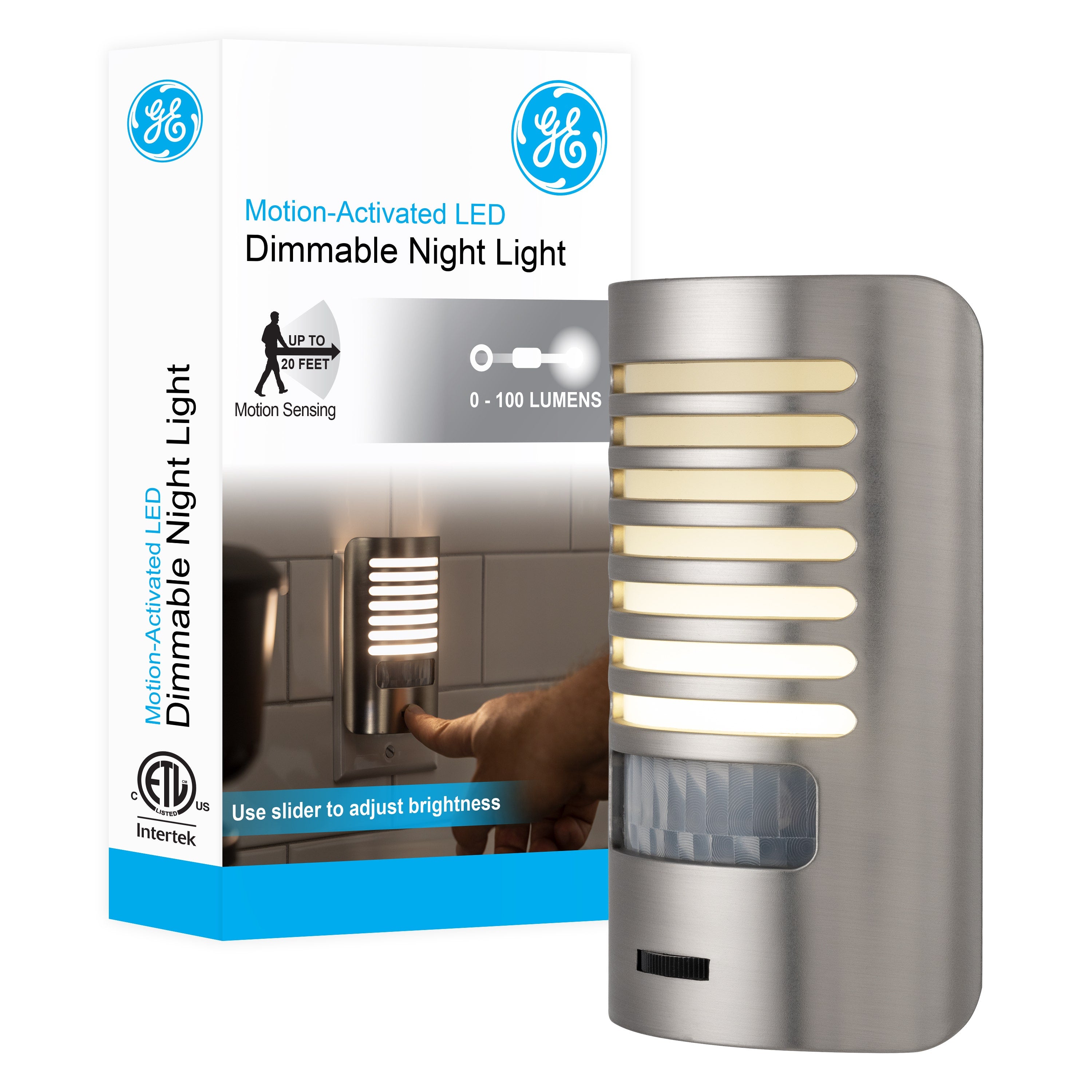 GE Motion Sensing Dimmable LED Night Light, Brushed Nickel
