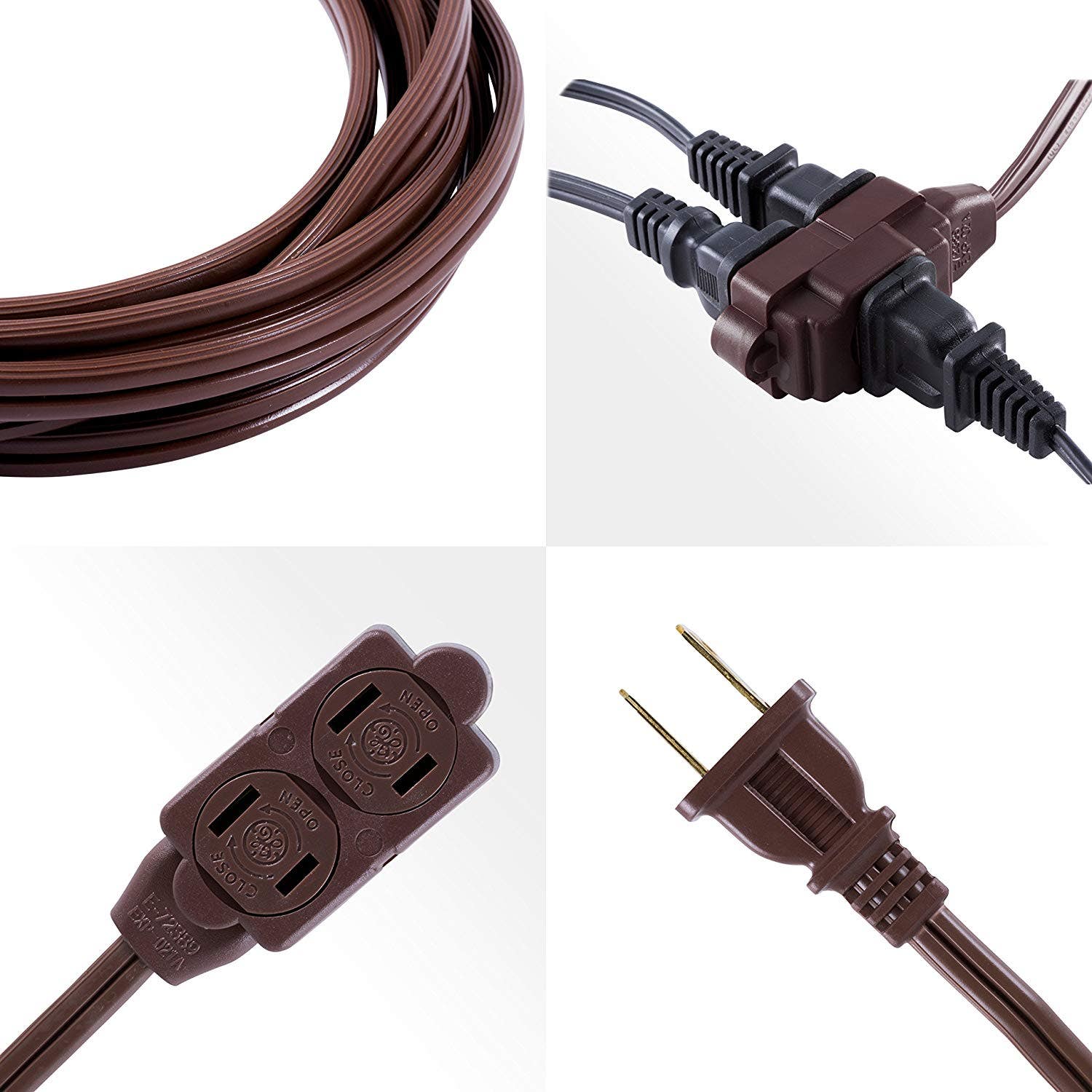 GE 3-Outlet 15ft. Extension Cord with Twist-to-Close Outlets, Brown