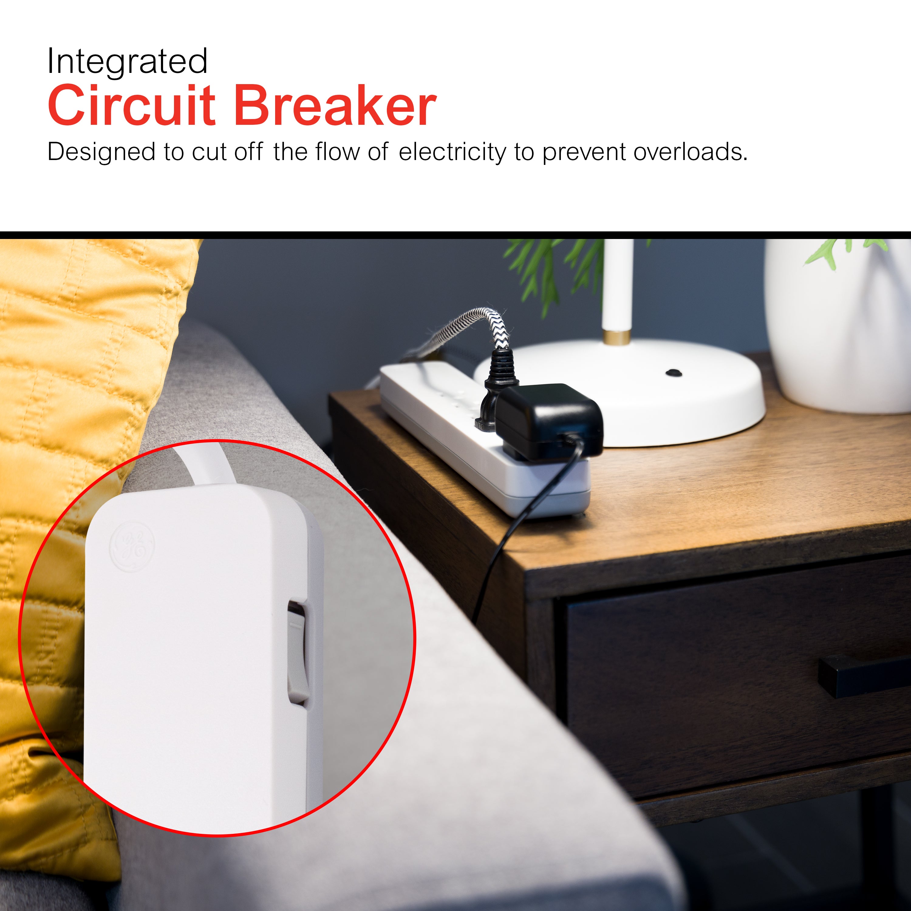 GE 6-Outlet Surge Protector, 2ft., White, 2 Pack