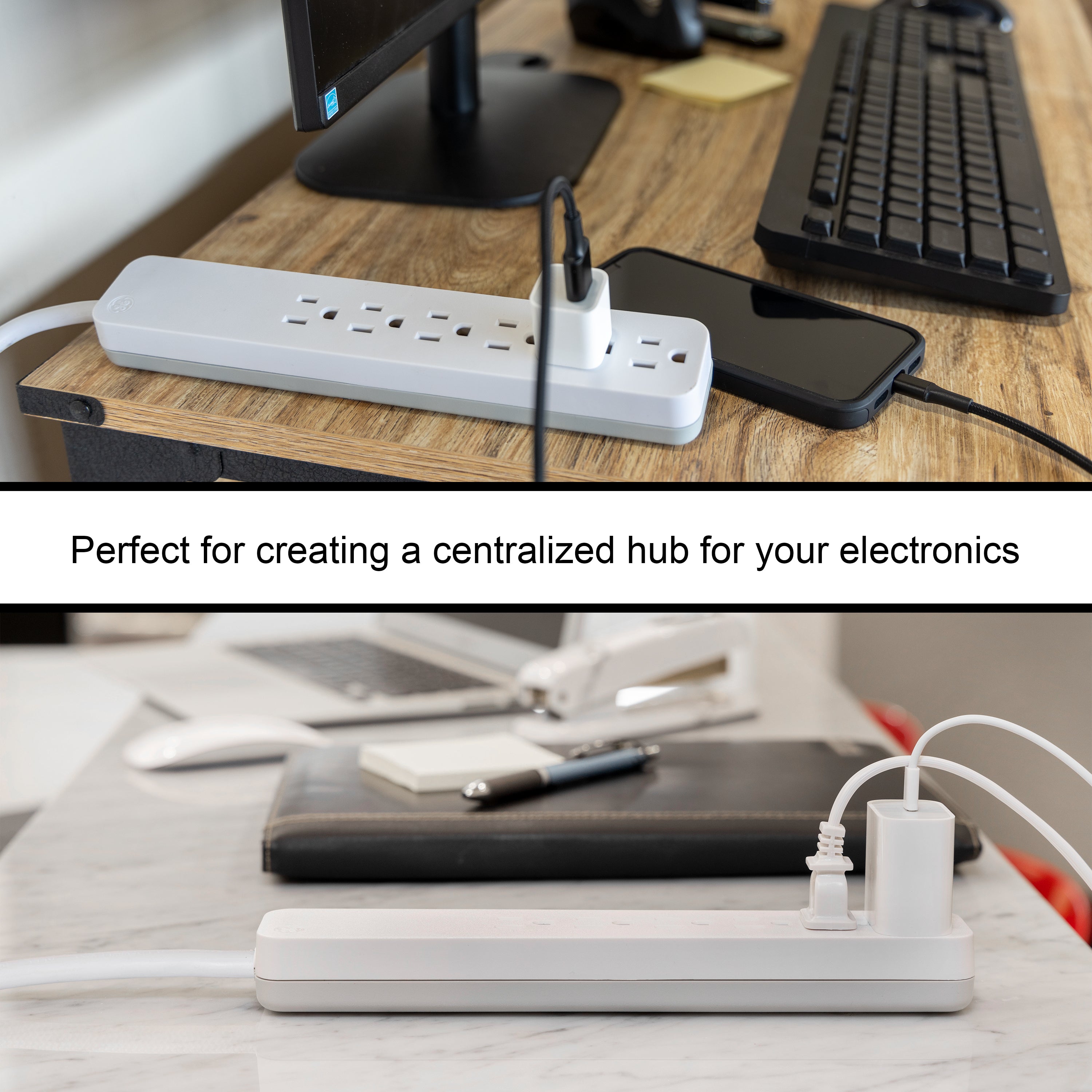 GE 6-Outlet Surge Protector, 620J, 2ft. White, 2pk
