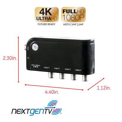GE 4-Way Distribution Amplifier, Black