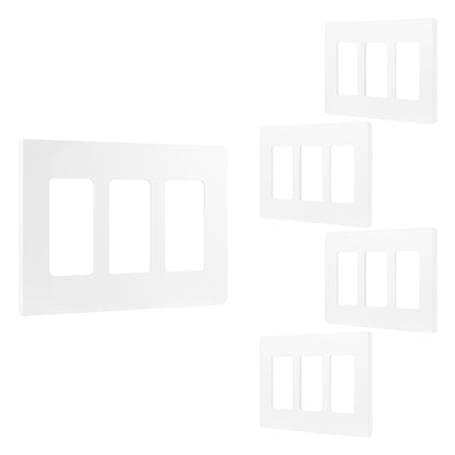 Power Gear Triple Screwless Rocker Light Switch Wall Plate, 5 Pack, White