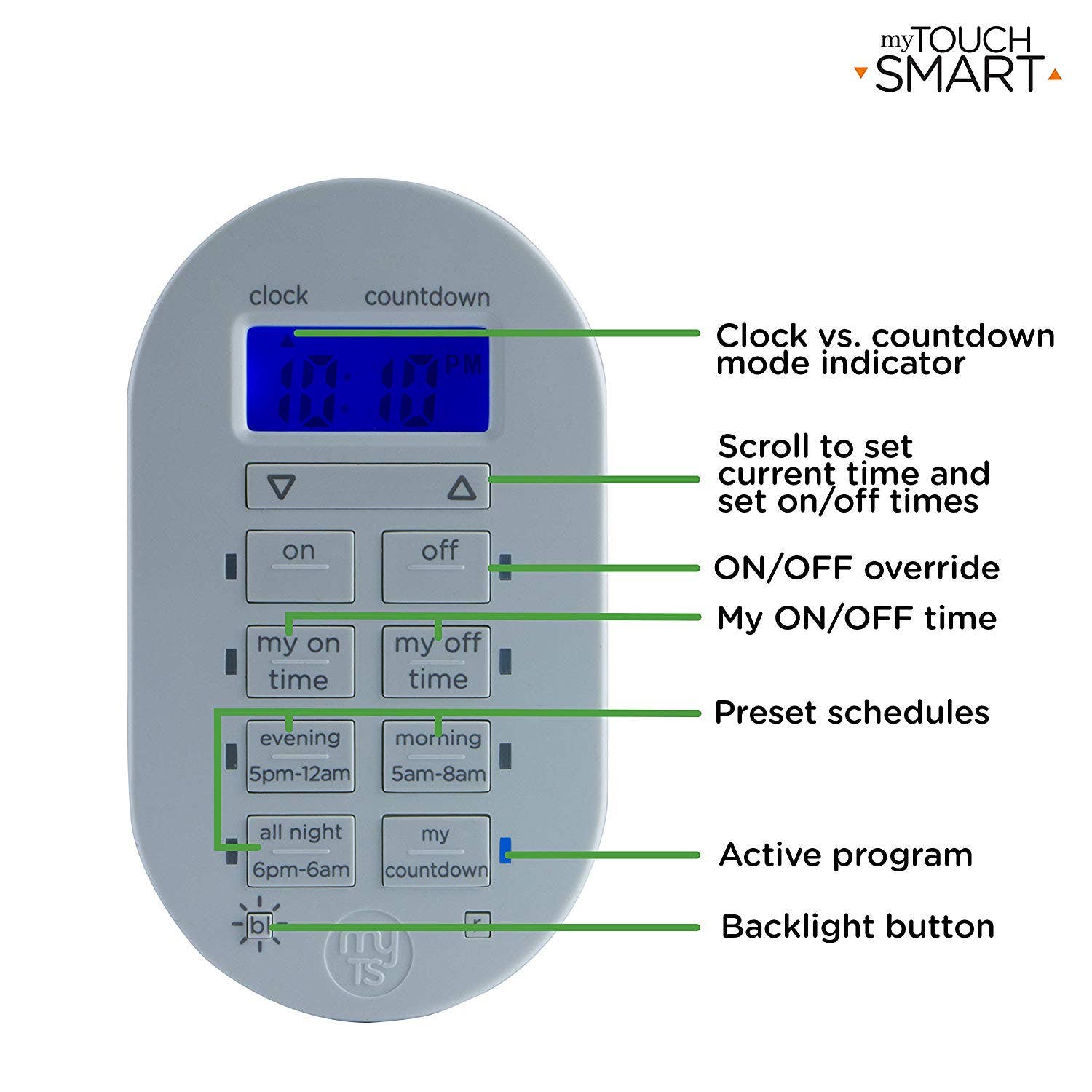 myTouchSmart Indoor/Outdoor Plug-In Simple Set Wireless Timer System, Black/White