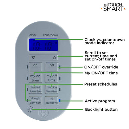myTouchSmart Indoor/Outdoor Plug-In Simple Set Wireless Timer System, Black/White