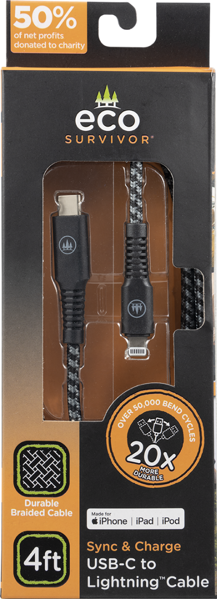 EcoSurvivor 4ft. USB-C to Lightning™ Charging Cable, Black