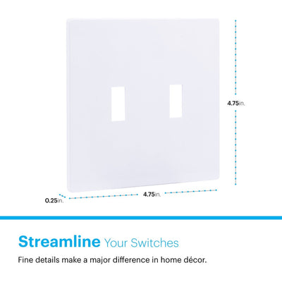 Power Gear Double Toggle Screwless Wall Plate, White, 10 Pack