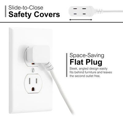 GE 3-Outlet Polarized Extension Cord, Indoor, Foot Switch, 16AWG, 9ft., White