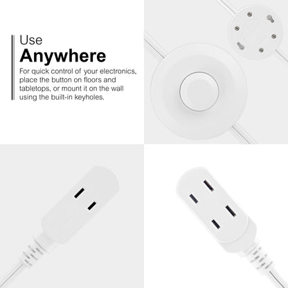 GE 3-Outlet Polarized Extension Cord, Indoor, Foot Switch, 16AWG, 9ft., White