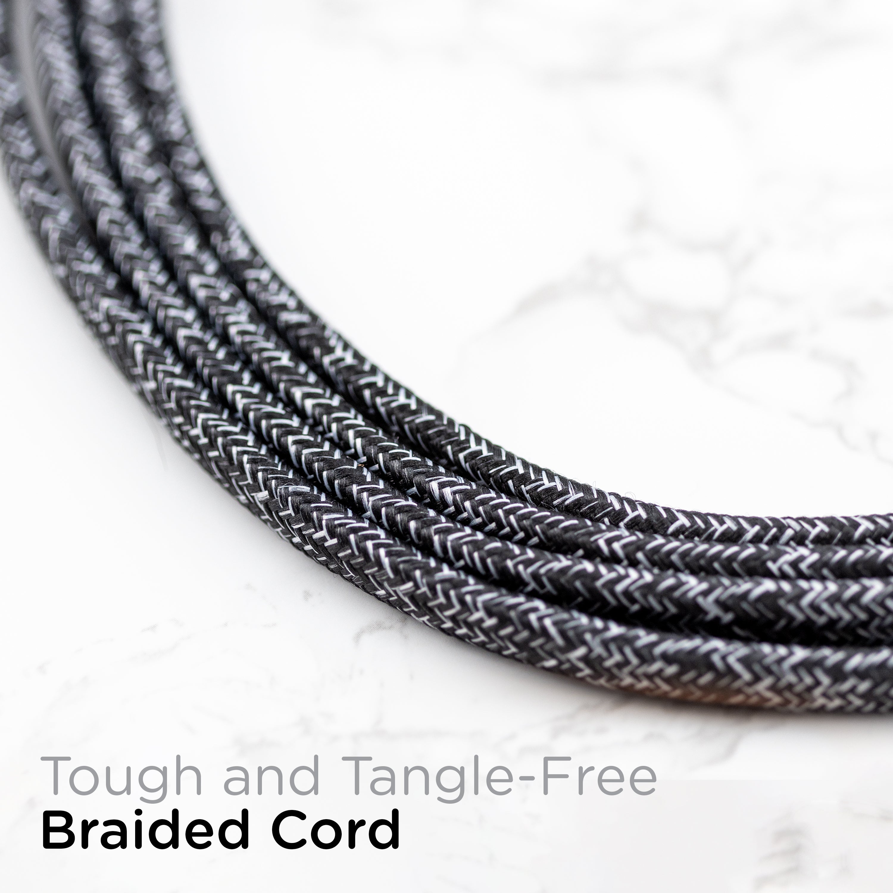 Cordinate 8ft. 3-Outlet Polarized Extension Cord, Black/Gray Heather, Braided Cord