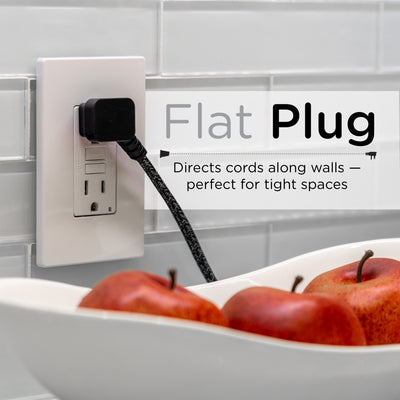 Cordinate 8ft. 3-Outlet Polarized Extension Cord, Black/Gray Heather, Braided Cord