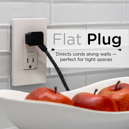 Cordinate 8ft. 3-Outlet Polarized Extension Cord, Black/Gray Heather, Braided Cord