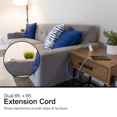 GE 3-Outlet 6ft. Dual Split Braided Extension Cord, White