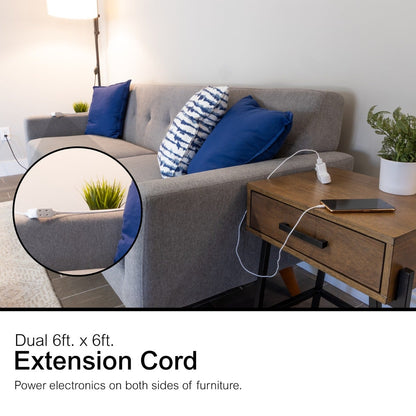 GE 3-Outlet 6ft. Dual Split Braided Extension Cord, White