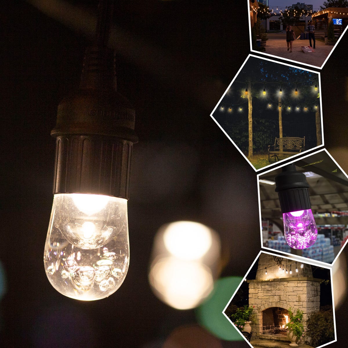 Enbrighten Seasons Color-Changing Classic LED Cafe Lights, 12 Bulbs, 24ft. Black Cord