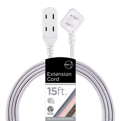 Cordinate 15ft. 3-Outlet Polarized Extension Cord, White/Gray, Braided Cord