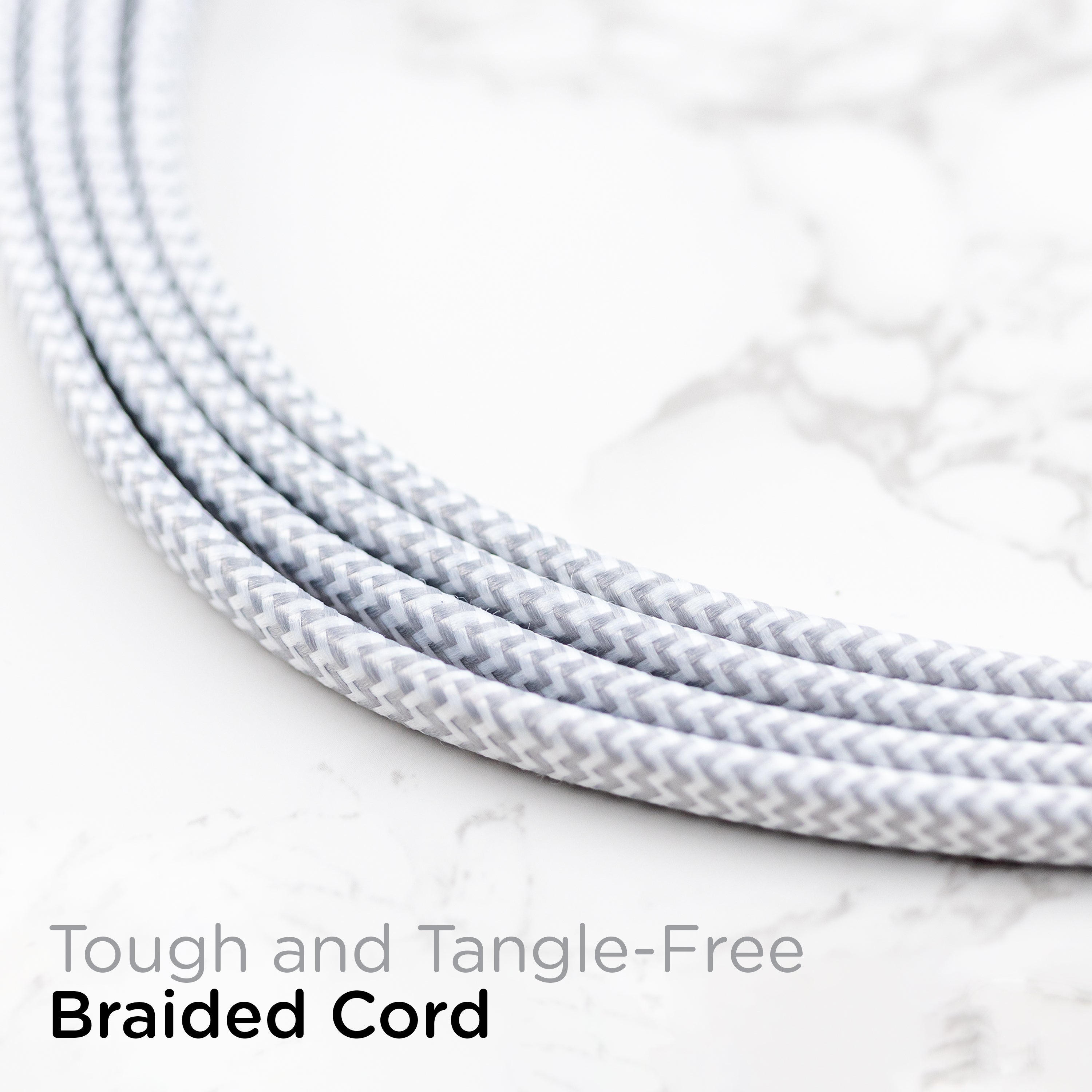 Cordinate 15ft. 3-Outlet Polarized Extension Cord, White/Gray, Braided Cord