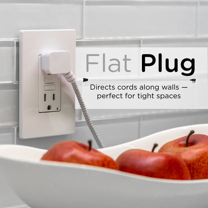 Cordinate 15ft. 3-Outlet Polarized Extension Cord, White/Gray, Braided Cord