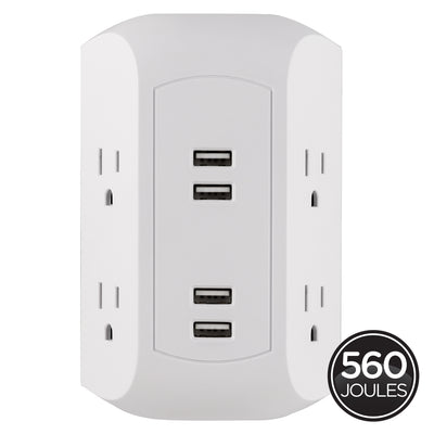 GE 4-Outlet 4-USB Surge Protector Wall Tap
