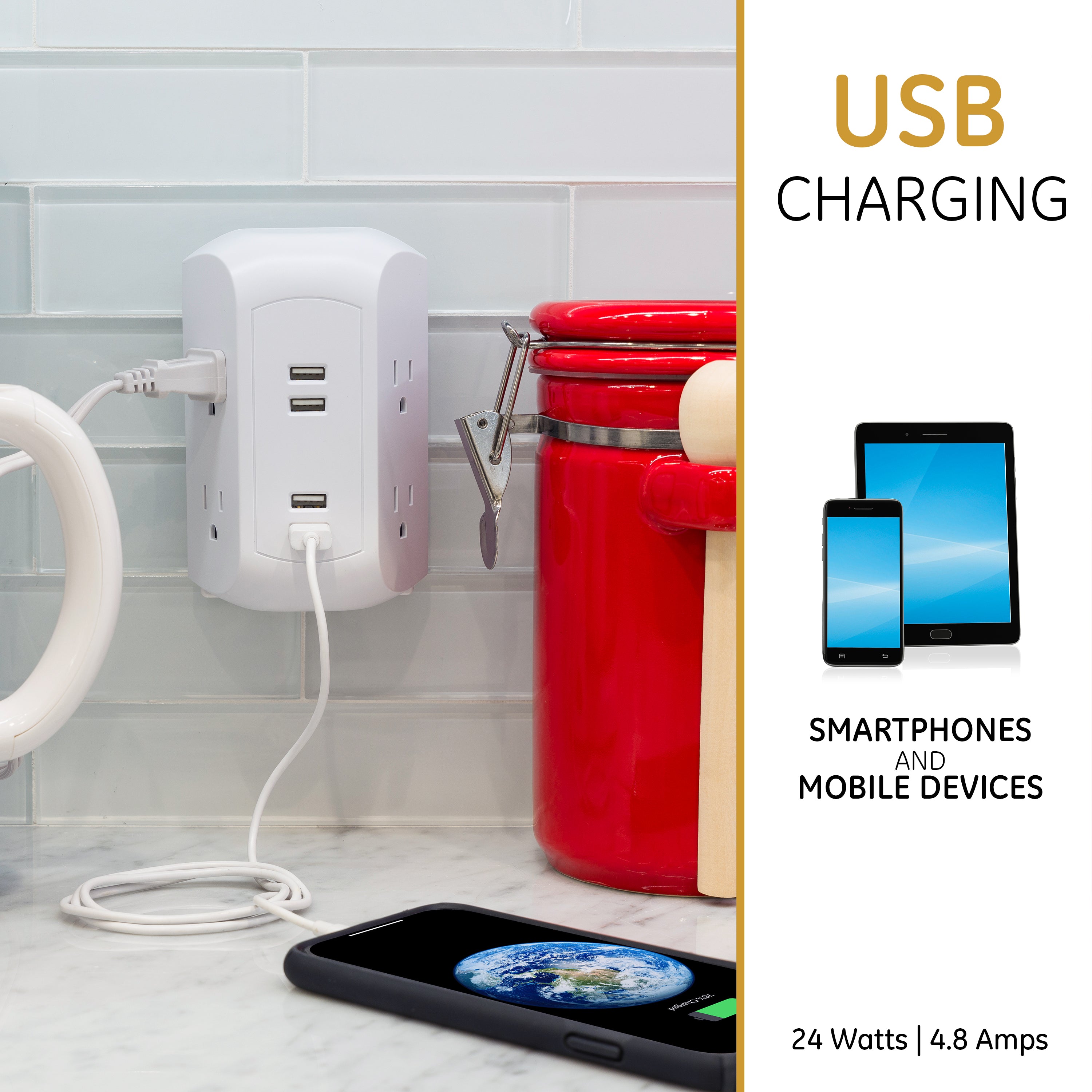 GE 4-Outlet 4-USB Surge Protector Wall Tap