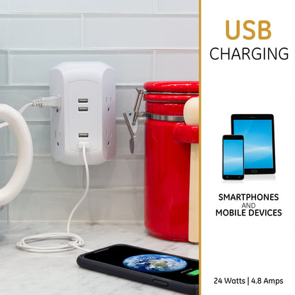 GE 4-Outlet 4-USB Surge Protector Wall Tap