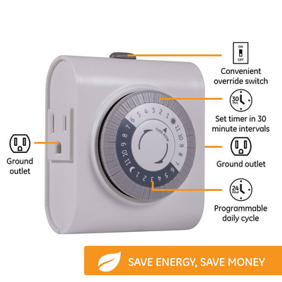 GE Indoor Plug-In 24-Hour Mechanical Timer, 3 Pack, White