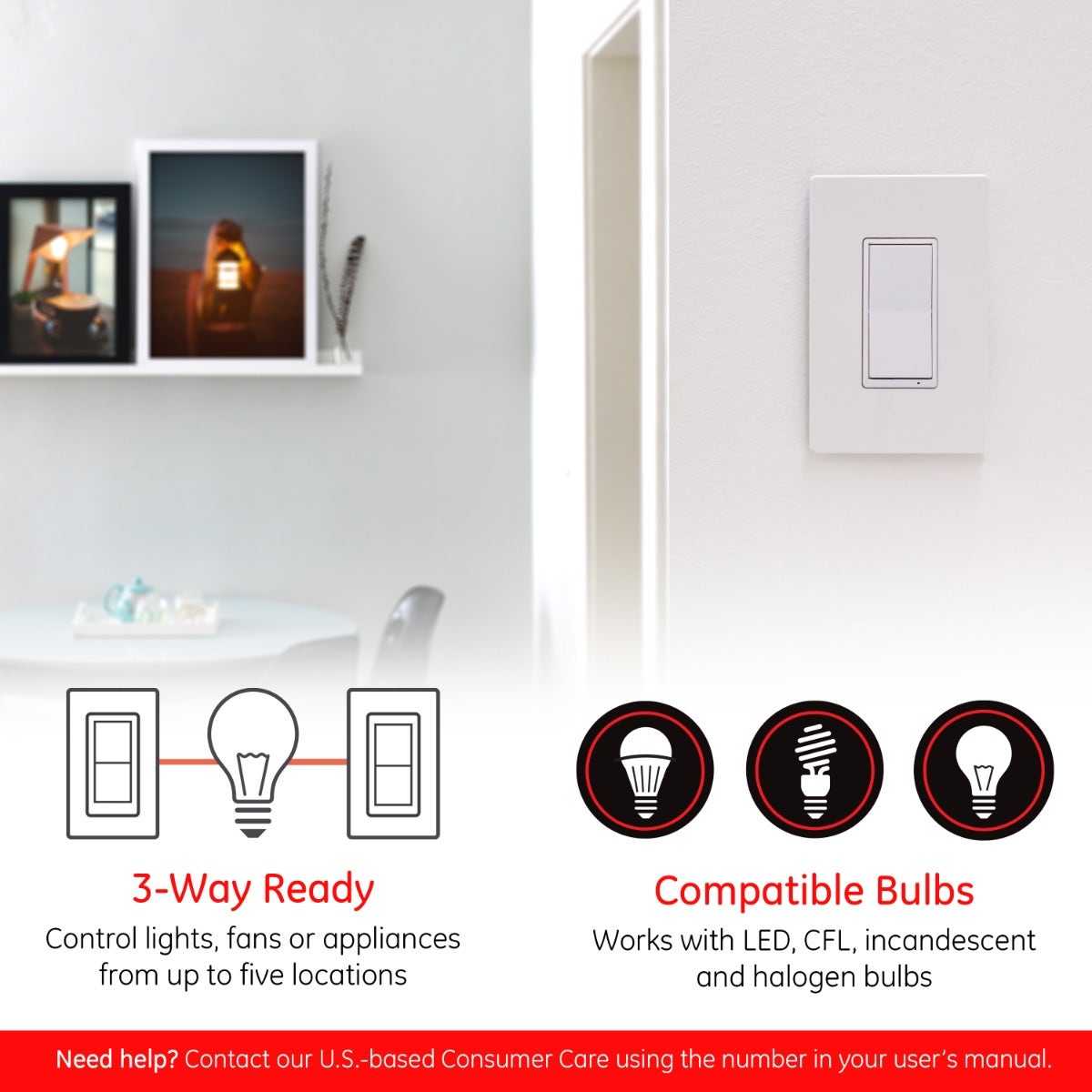 Enbrighten Zigbee In-Wall Smart Switch with QuickFit™ and SimpleWire™ and Energy Monitoring, White/Almond
