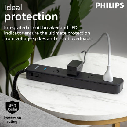 Philips 4-Outlet 4ft. Surge Protector with Adapter-Spaced Outlets, Black