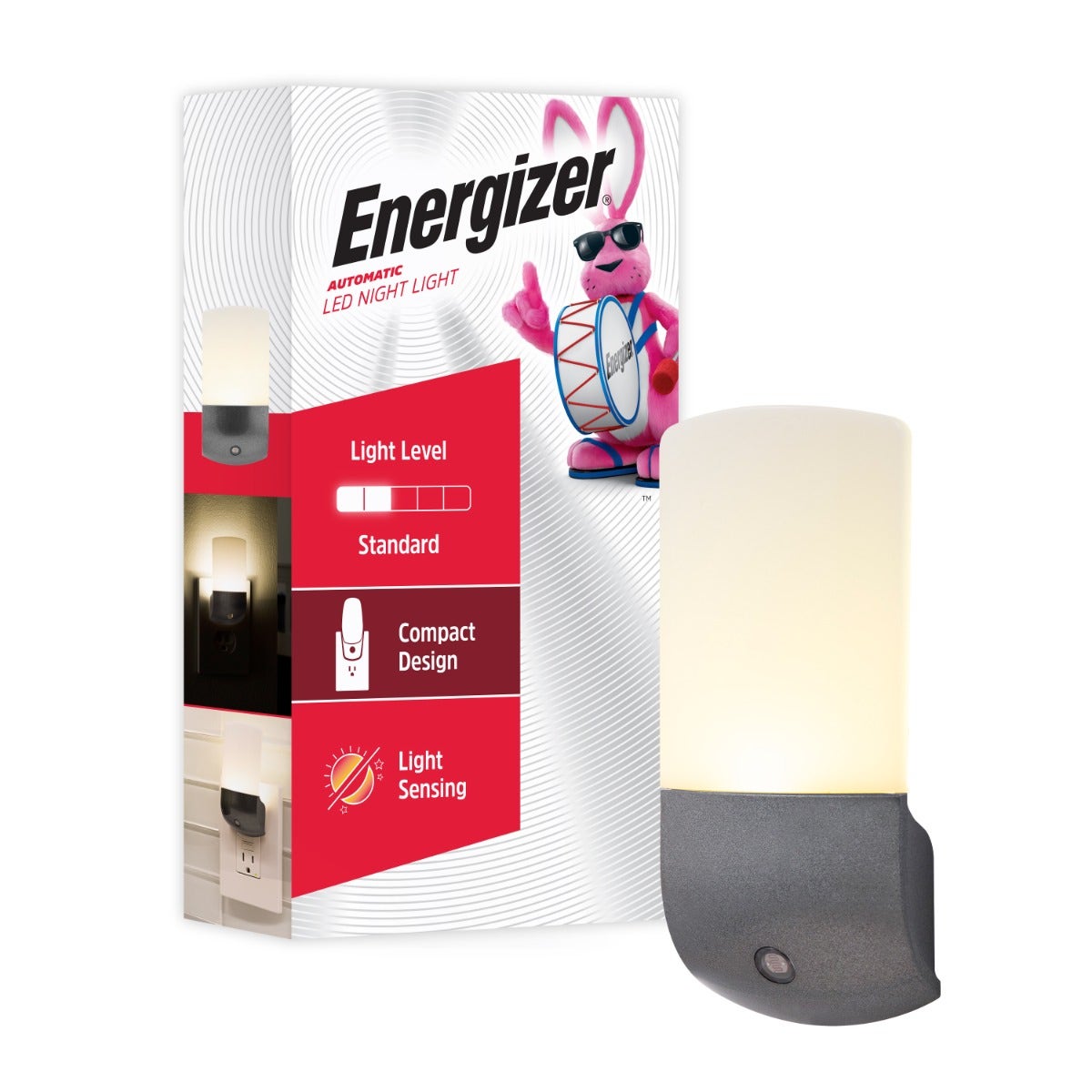 Energizer Plug-In Light Sensing LED Night Light, 2 Pack, Brushed Nickel