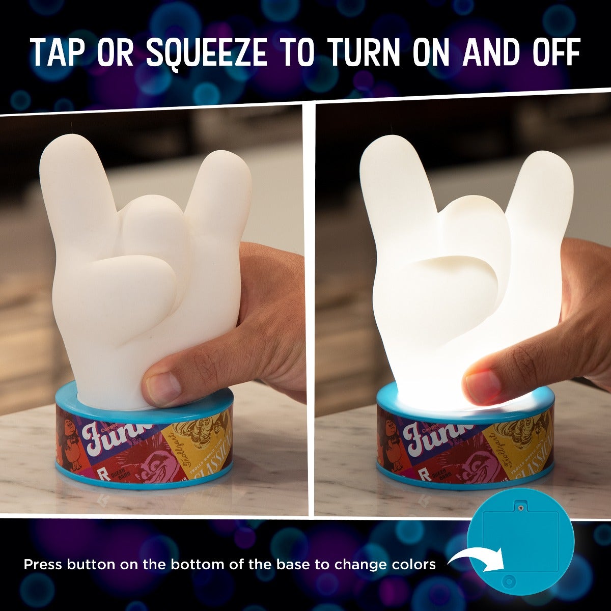 Trolls World Tour Color Changing Squishy Rock Hand LED Night Light with Changeable Bracelets, Blue