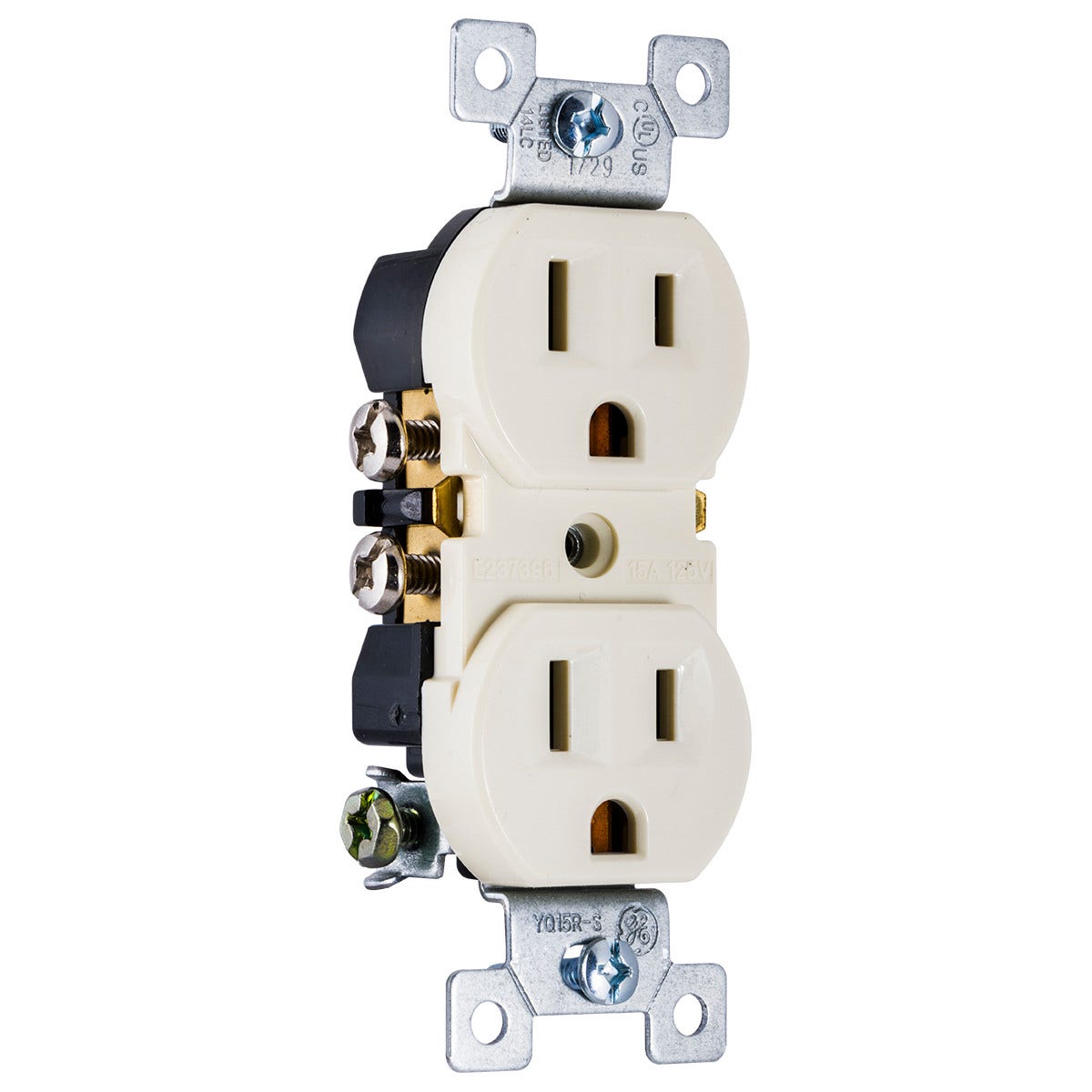 GE Grounding Duplex Receptacle, Light Almond