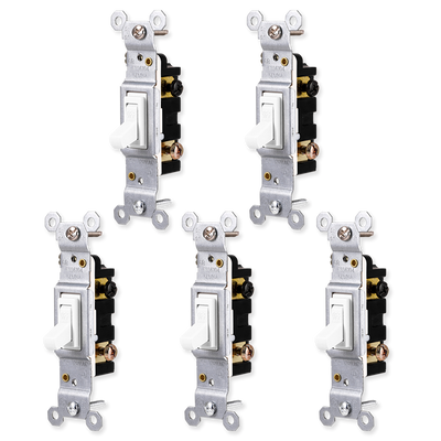 GE Grounding Toggle Switch, White, 5 Pack