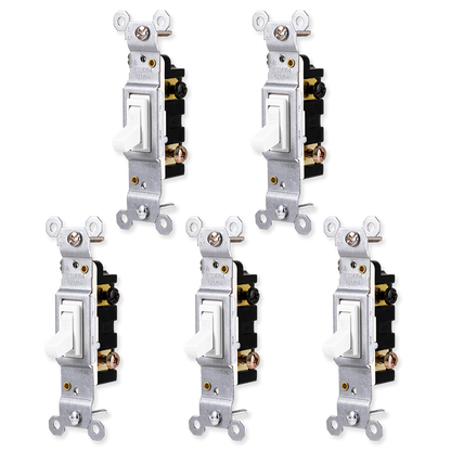 GE Grounding Toggle Switch, White, 5 Pack