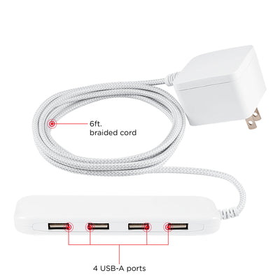UltraPro USB Power Strip, 4-USB-A, 4.8A, White
