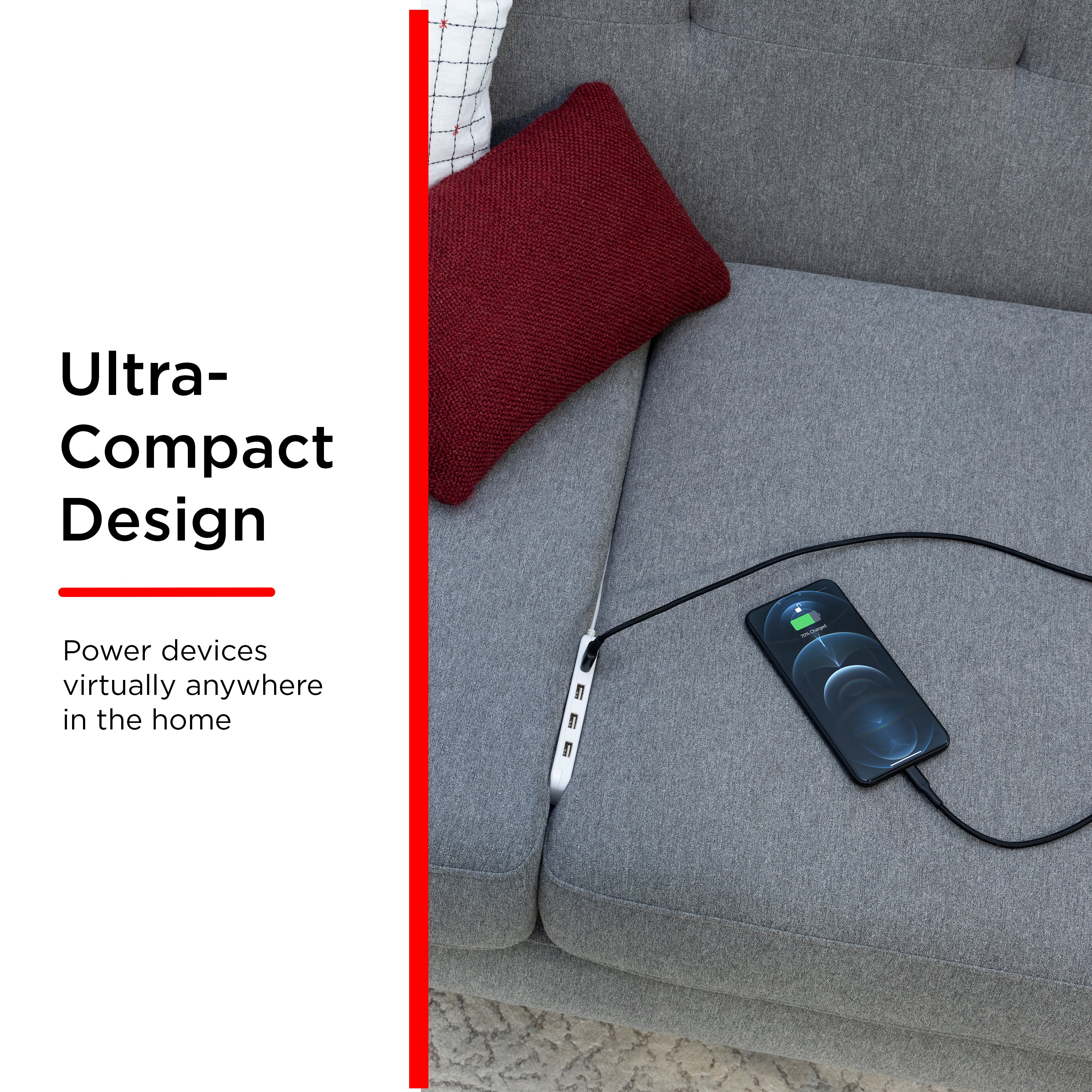 UltraPro USB Power Strip, 4-USB-A, 4.8A, White