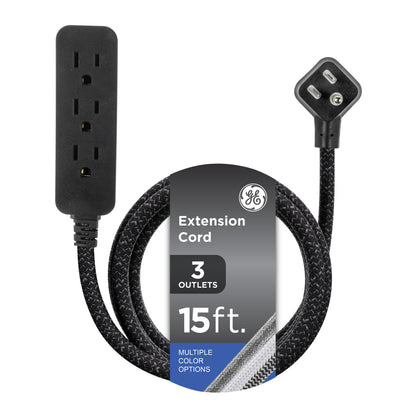 GE Pro Extension Cord with Surge Protection, 15ft., 3-Outlet Surge Black/Gray