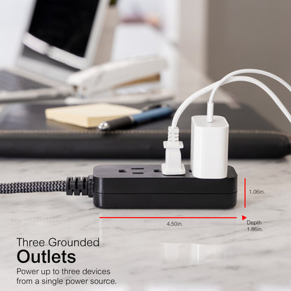 GE Pro Extension Cord with Surge Protection, 15ft., 3-Outlet Surge Black/Gray