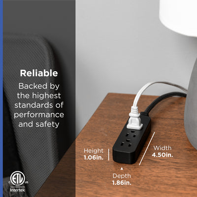 GE Pro Extension Cord with Surge Protection, 15ft., 3-Outlet Surge Black/Gray